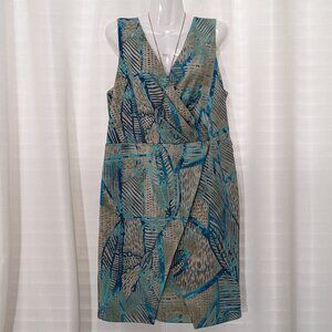 ILe New York Women's Turq/Beige  Sleeveless Knee Length Dress  Size 12 NWT